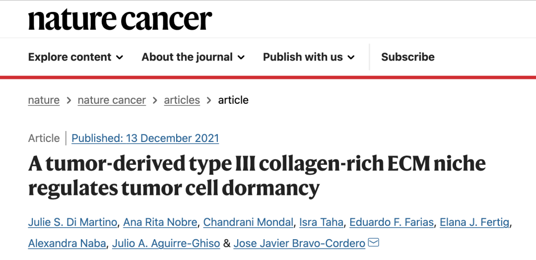 Nature Cancer：让癌细胞“一睡不醒”！向肿瘤微环境中添加III型胶原蛋白可防止肿瘤复发和转移