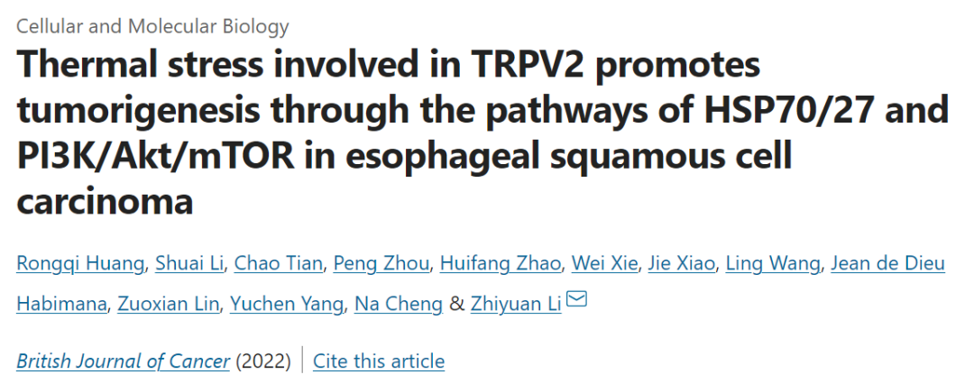 British Journal of Cancer：趁热吃，会致癌，中科院广州生物院李志远团队揭示背后的分子机制
